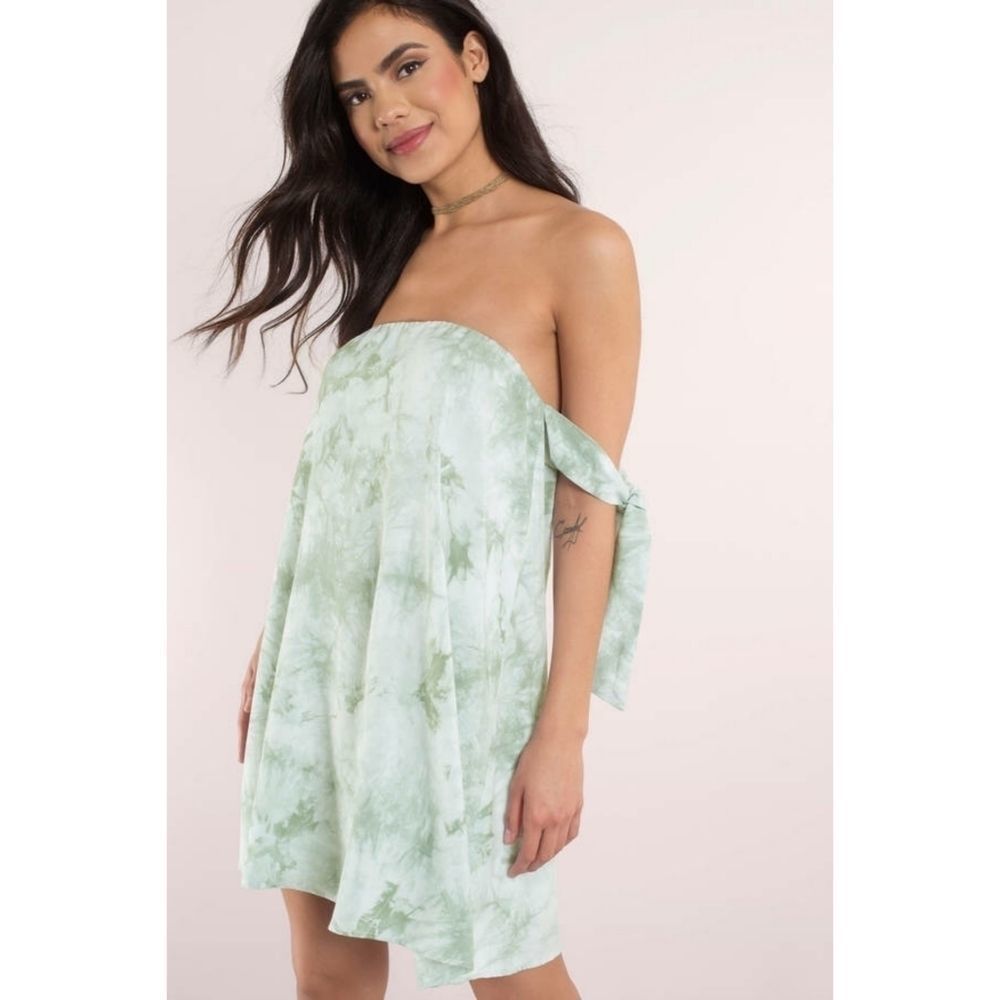 Tobi BRI MINT TIE DYE Off Shoulder SHIFT DRESS Green White sz L NEW